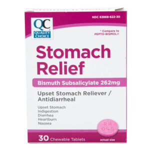 Pink Bismuth Chewable Tablets 30's - QC® .. Cmp to PEPTO-BISMOL®