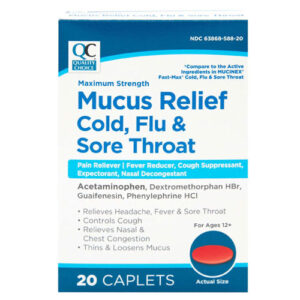 Mucus Relief Capsules (Max-Strength) Cold, Flu & Sore Throat Capsules 20ct - QC® .. cmp MUCINEX® Fast-Max