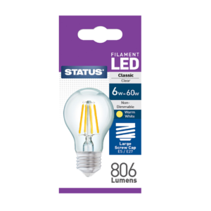 STATUS 6.5W E27 LED Filament Bulb GLS Clear Screw