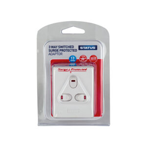 STATUS Electrical 3 Way Fused Adaptor - Individually Switched - Surge Protected